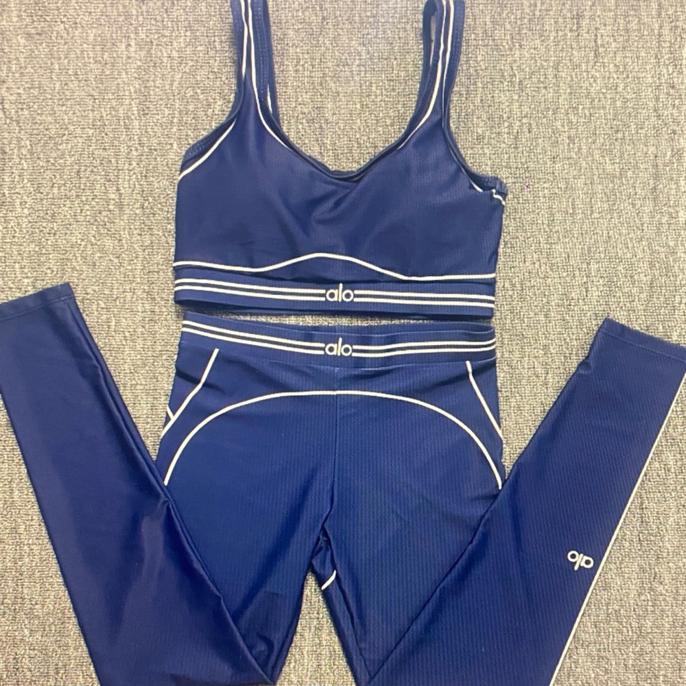 ALO Yoga Navy Set with White Trim